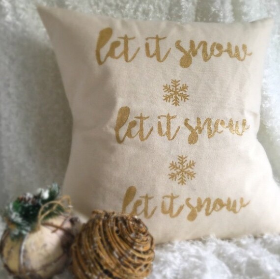 Gold Let it snow Xmas pillow cover 18"x18"