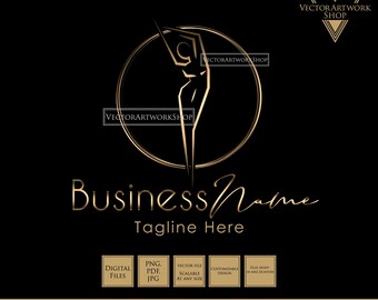 minimal beauty logo, Aesthetics design, abstract stylized silhouette business branding, wellness nutrition healthy training template gold