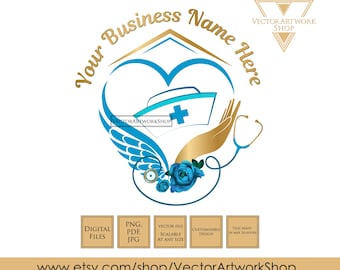 Nurse Logo Design: Angel Wing Heart Stethoscope (Digital Files)