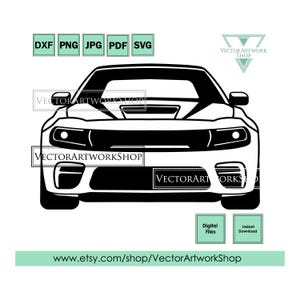 Charger 7th gen LD svg SRT 392, american muscle car vector, silhouette front view, plasma cut cricut cutter plotter, laser engraving