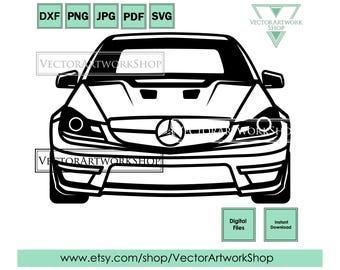 Benz C63 AMG w204 car svg, sport car vector, front german car, tshirt stickers, plasma cut file, cricut cutter plotter files laser engraving