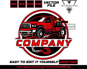 Towing truck logo design, roadside assistance DIY template, svg, eps, png, pdf (digital download)