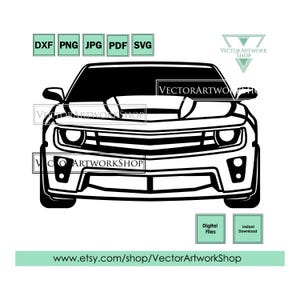 Camaro zl1 5. generacja, amerykański samochód typu muscle car wektor, natychmiastowe pobieranie, widok z przodu sylwetki, ploter tnący Cricut do cięcia plazmowego, grawerowanie laserowe