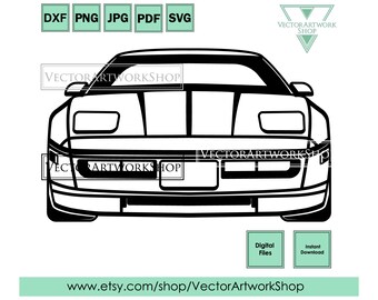 Corvette ZR1 C4, american muscle car vector 1984–1996, silhouette front view tshirt, plasma cut cricut cutter plotter, laser engraving