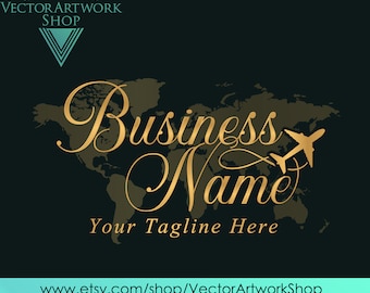 Modern Travel Agent Logo: Gold Plane Design (Digital Files)