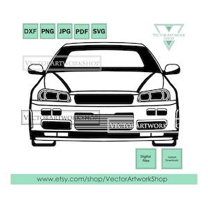 May include: Black and white line art illustration of a front view of a car. The car has a large grill and headlights. The image is suitable for use as a digital download for crafting projects.