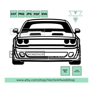 Challenger SRT 3rd gen svg, american muscle car, clip art, usa silhouette front view, plasma cut cricut cutter plotter laser engraving
