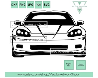 Corvette C6 Z06 svg, american muscle car vector 2005-2013, Clip Art, silhouette front view, plasma cut cricut cutter plotter laser engraving