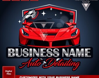 Auto Detailing Logo, Car Wash Logo, Automotive Business Branding, Red Sports Car Logo, Detailing Digital Download