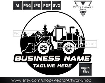 Bulldozer logo, construction company logo, heavy equipment logo, excavation logo, landscaping logo, demolition logo, vector branding design