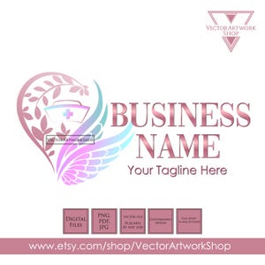 Nurse Angel Wings Logo: Pink & Gold Home Care Design (Digital Files)