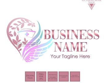 Nurse Angel Wings Logo: Pink & Gold Home Care Design (Digital Files)