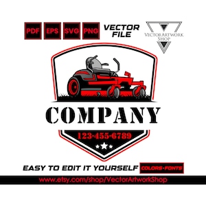 Lawn Mower Logo, Zero Turn Mower DIY Logo, Landscaping Logo, Yard Maintenance Lawn Care Logo Design, Lawn Mowing Logo, Grass Cutter Logo