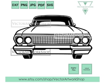 Impala Z11 3rd gen, chevy american muscle car vector, instant download, silhouette front view, plasma cricut cutter plotter laser engraving