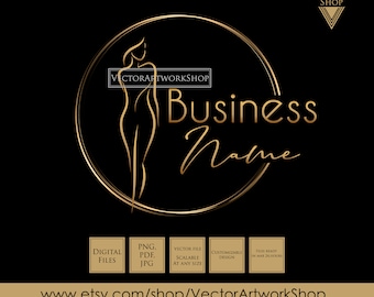 premade beauty design, Aesthetics logo, business branding beauty care, lady woman silhouette logo, nutrition healthy training template gold