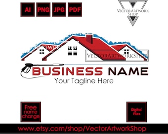 Premade Power Washing Logo: Roof & Gutter Cleaning (Digital Files)