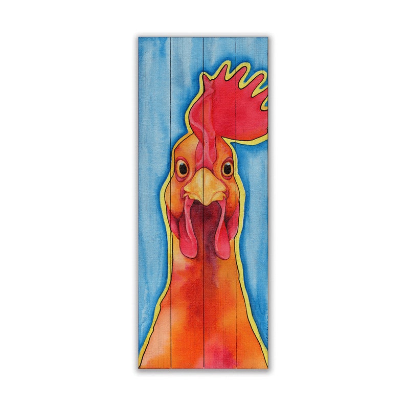 Whimsical Chicken Watercolor Print on Wood, Can Be Hung Inside or ...