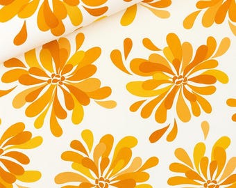 Feeststof Michael Miller Petal: oranjegele herfstgequilt katoen met bloemen