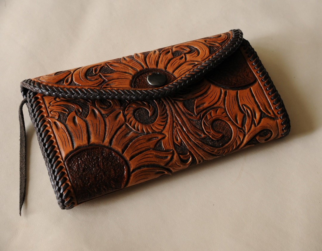 Whale and Waves Hand Tooled Hand Craved Small Wallet 