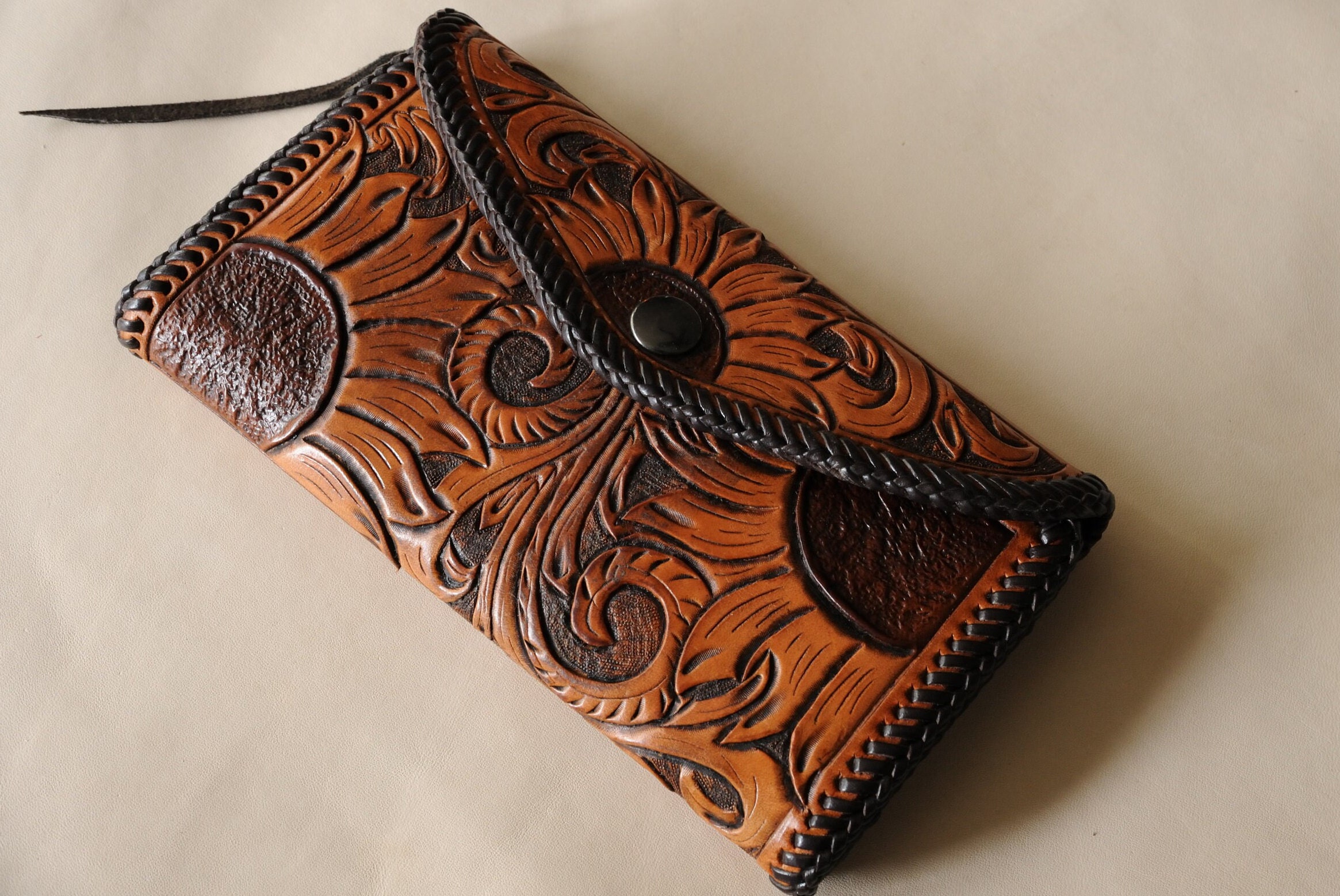 The Sunflower Cowgirl Tooled Clutch Wallet