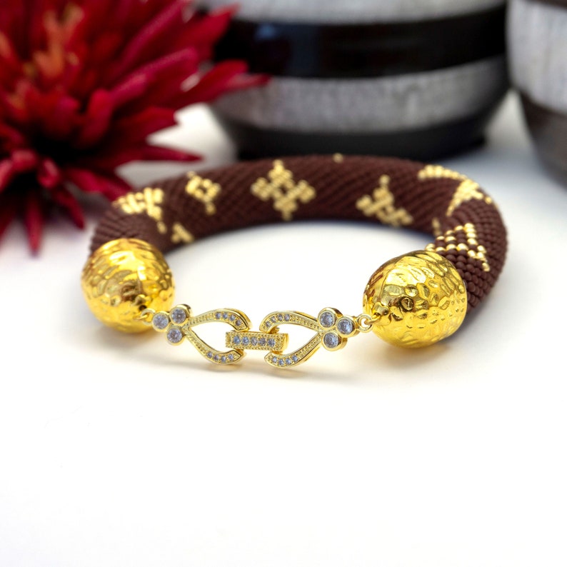 Dark brown lv bead crochet bracelet LV beaded bracelet Famous jewelry Stylish bead crochet bracelet Gift for Her