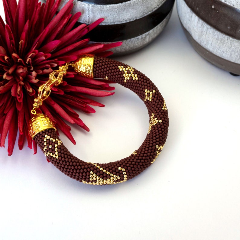 Dark brown lv bead crochet bracelet LV beaded bracelet Famous jewelry Stylish bead crochet bracelet Gift for Her