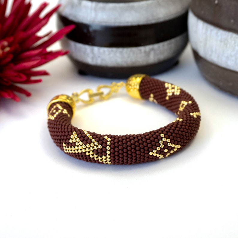 Dark brown lv bead crochet bracelet LV beaded bracelet Famous jewelry Stylish bead crochet bracelet Gift for Her