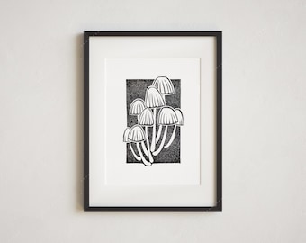 Impresión en bloque de 9 x 12 pulgadas: Hongos