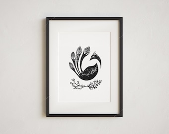 Impresión en bloque de 9x12”: Pavo real