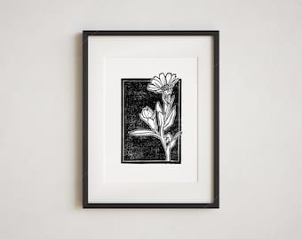 Impresión en bloque de 9 x 12 pulgadas: Flor de caléndula