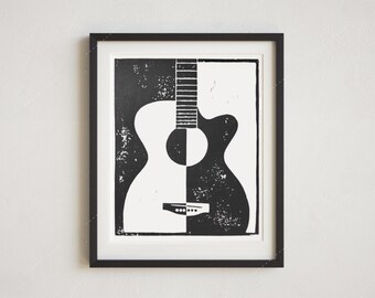 Impresión en bloque de 11 x 14 pulgadas: Guitarra