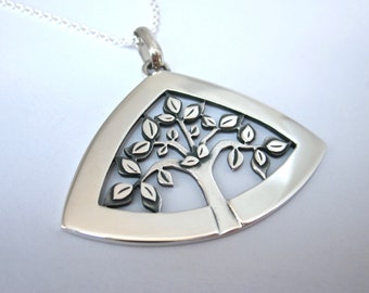 Triangular Tree Pendant on chain, sterling silver necklace, Tree of Life jewelry