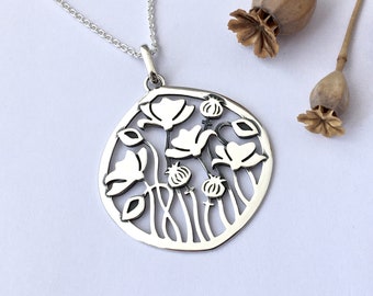 Poppy Pendant, Beautifully Handcrafted Silver Botanical Jewellery, Nature Inspired