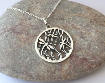 Silver Dragonfly Pendant, handmade pendant necklace