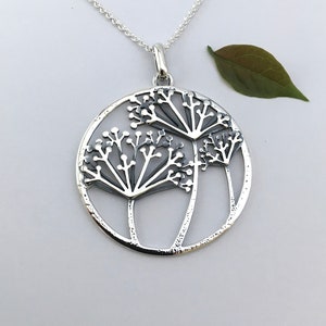 Wild Flower Silver Pendant on chain, sterling silver necklace, Queen Annes Lace