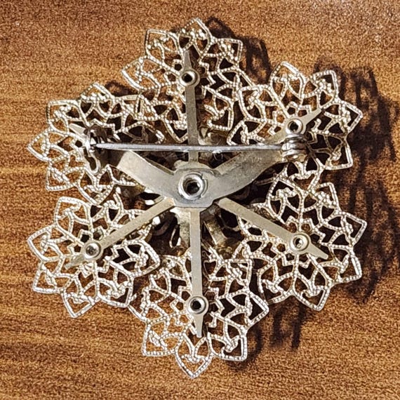 Flower Snowflake Openwork Aurora Rhinestones Vint… - image 2
