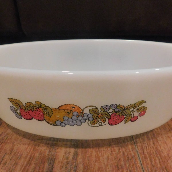 Anchor Hocking Fire King Nature's Bounty Loaf Pan/Milk Glass Ovenware/Vintage Fire King