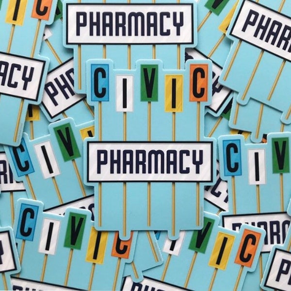Civic Pharmacy Googie sign Sticker