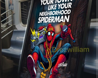 Swinging through your town hip hop Spidey Framed Vertical Poster