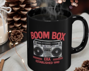 BOOM BOX ERA Black Mug (11oz, 15oz) Music fan gift for golden era hiphop fan gift for dad new trending Fathers Day urban gift mug