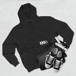 BOOMBOX ERA HOODIE 1990 by Drez William / from the Cassettes White on Black Urban music lover Golden era of hiphop Three-Panel Fleece Hoodie image 3