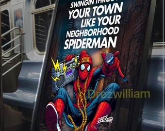 Swinging through your town hip hop Spidey Gloss Posters