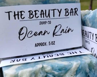 Ocean Rain, Beach theme, shore, soap,  bathandbody, skincare, all natural, waves, gift for her, summer, handmade thebeautybarsoapco exfoliat