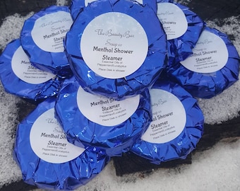 Menthol Shower Disks, breath easy, cold, sinus, chest cold, peppermint, eucalyptus, congestion,stuffy, luxury skincare, skin friendly, eco