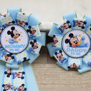Blue Baby Shower, Parent Corsage Pins, Mommy To Be Ribbon, Daddy To Be Badge Pin, Maternity Sash, Family Pins