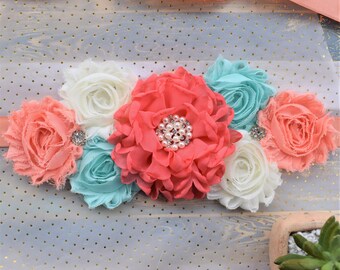 Coral yellow white pink Sash fall sash flower Belt maternity sash Coral yellow white pink Sash fall sash flower Belt maternity sash