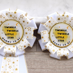 Twinkle Twinkle Little Star Baby Shower, Gender Reveal Little Star Parent Corsage Pins, Mommy To Be Ribbon, Daddy To Be Badge Pin