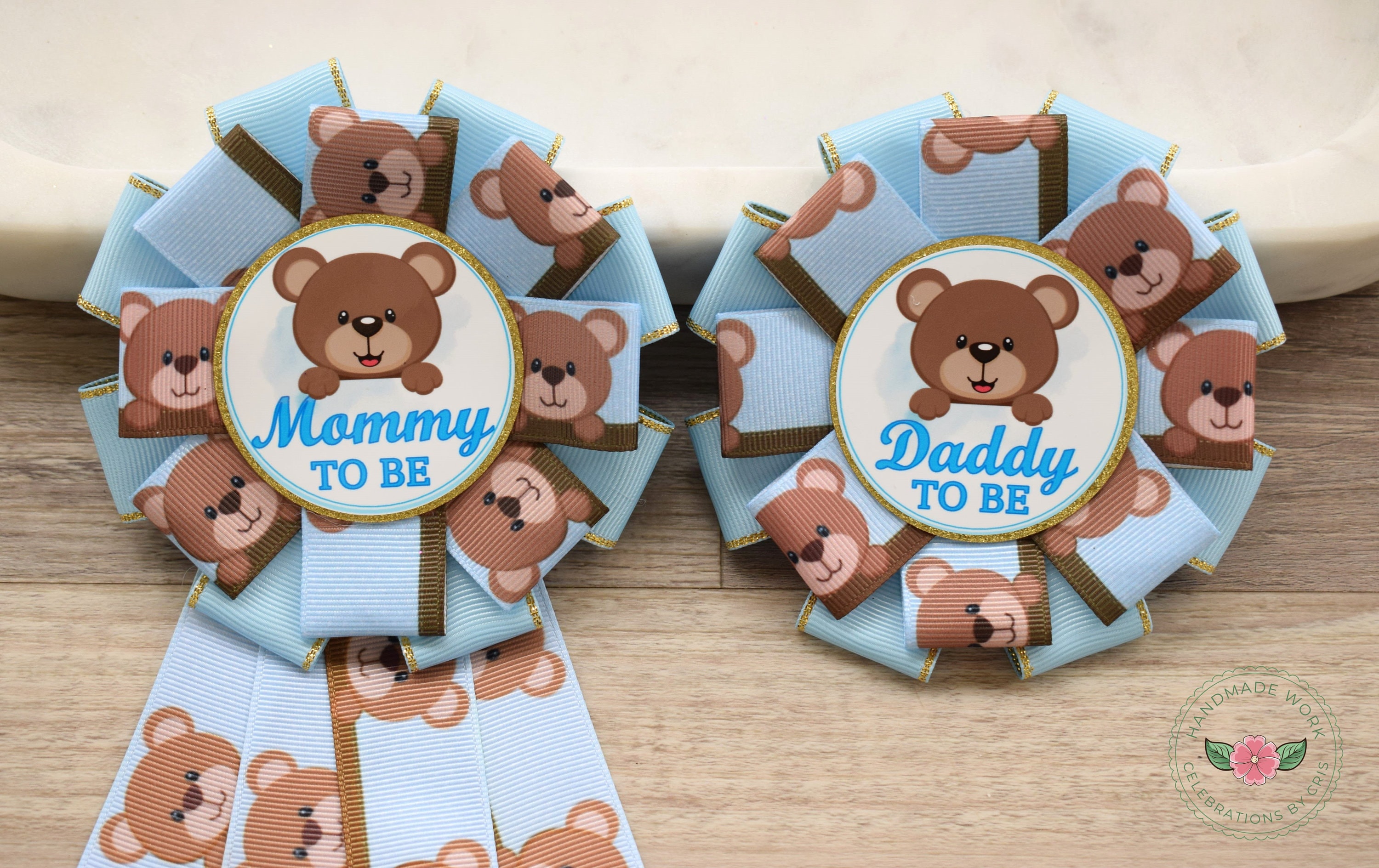 Teddy Bear Baby Shower, Boy Corsage Pins, Mommy To Be Ribbon, Daddy To Be Badge, Mama Bear, Papa Bear