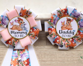 Bambi Deer Baby Shower, Parent Corsage Pins, Mommy To Be Ribbon, Daddy To Be Badge Pin