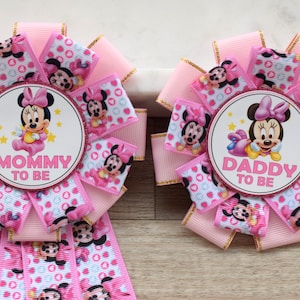 Pink Girl Baby Shower, Parent Corsage Pins, Mommy To Be Ribbon, Daddy To Be Badge Pin